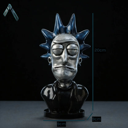 Rick Sanchez Bust Sculpture | Chrome Silver & Blue | Rick and Morty Collectible