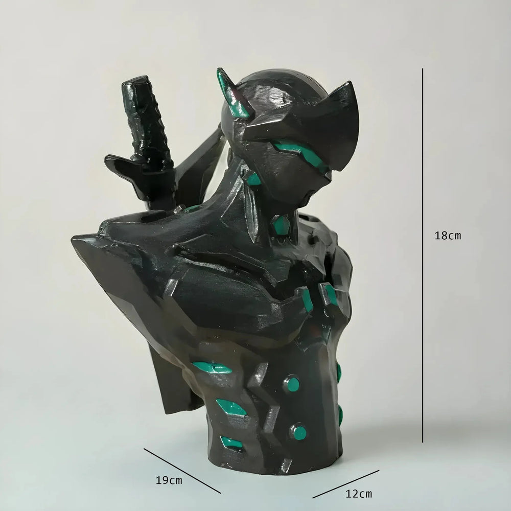 Genji Overwatch Bust | Matte Black & Teal Gems | Gaming Collectible India