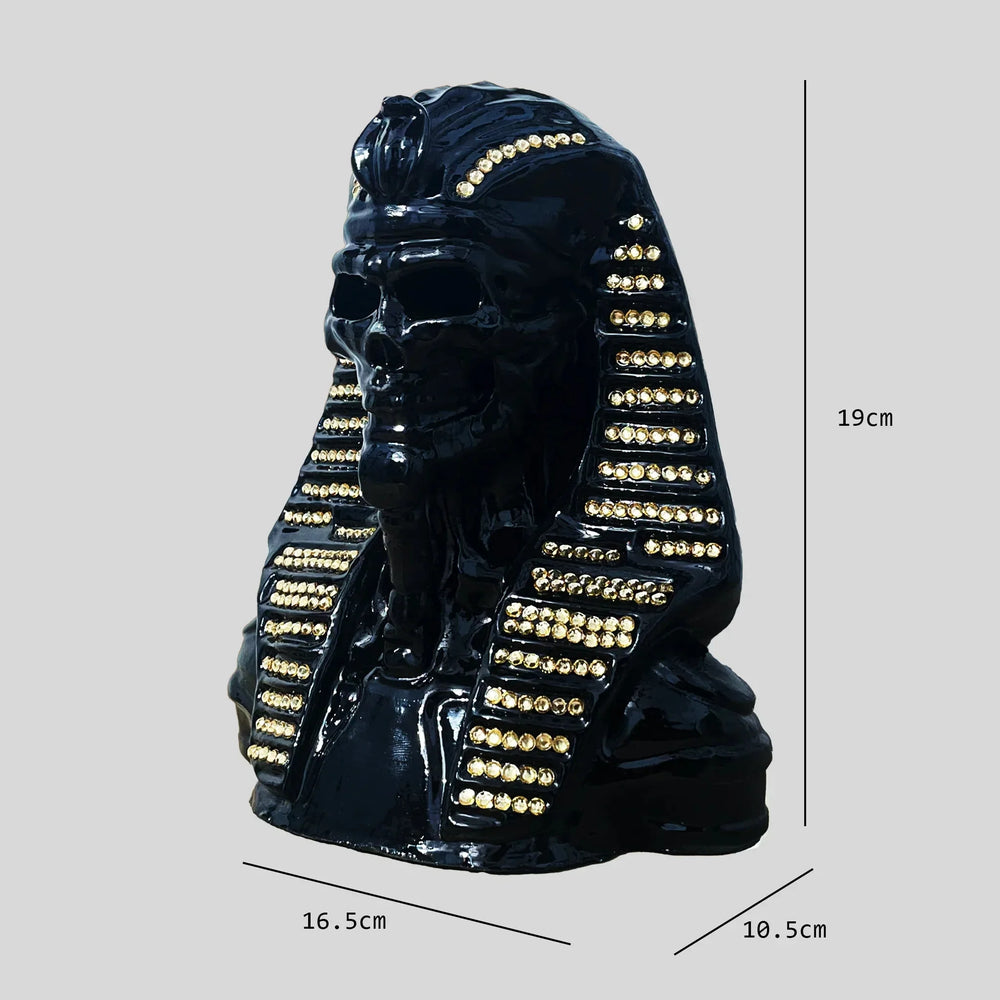 Pharaoh Skull Sculpture Black Gold Egyptian Art Collectible | Archadia