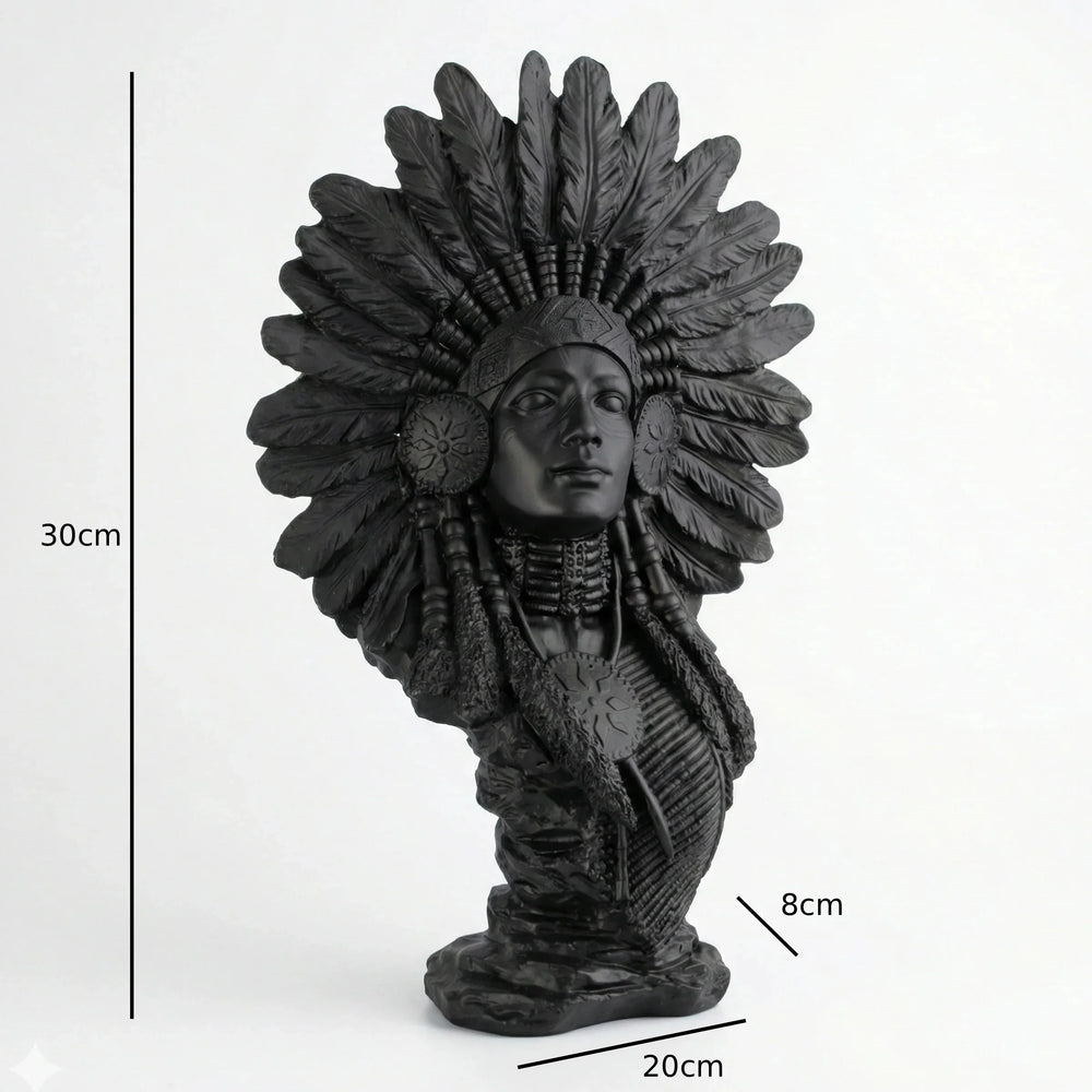 Native American Woman Bust Sculpture War Bonnet Dark Bronze | Archadia