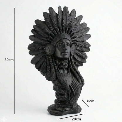Native American Woman Bust Sculpture War Bonnet Dark Bronze | Archadia
